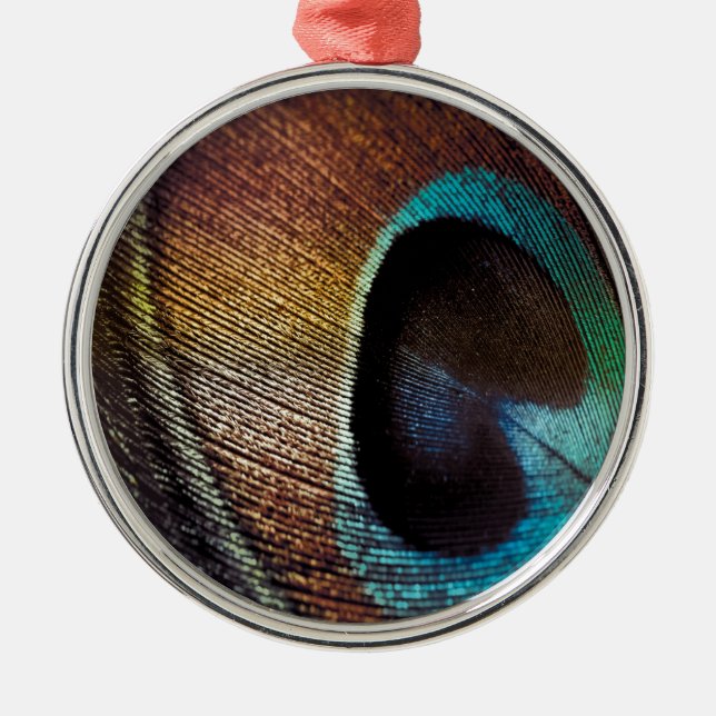 Ornement Rond Argenté Antique Hues Peacock Feather Eye (Devant)