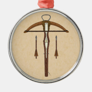 Ornement Rond Argenté Arbalète médiévale avec boulons