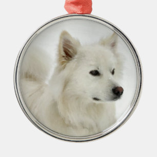 Ornement Rond Argenté Art américain de chien esquimau