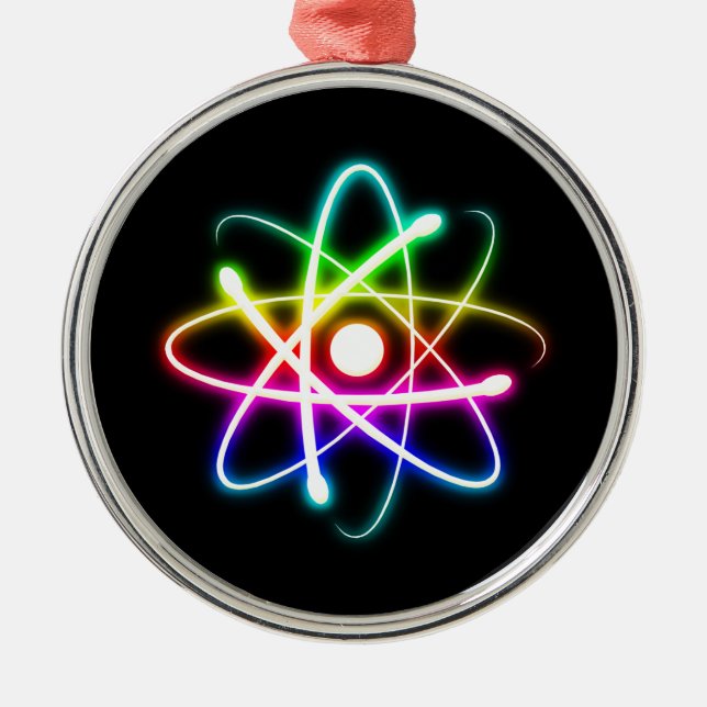 Ornement Rond Argenté Atom brillant coloré (Devant)