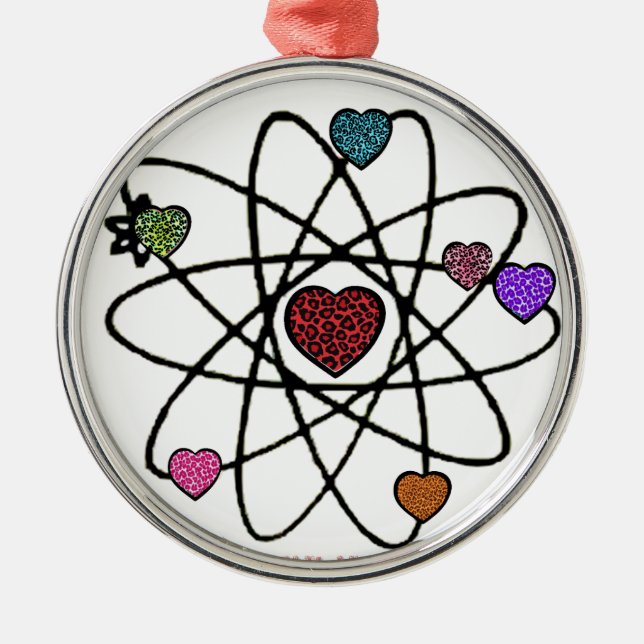 Ornement Rond Argenté Atomic Saint-Valentin Cœurs Imprimés Léopard (Devant)