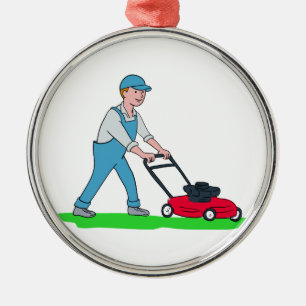 Ornement Rond Argenté Bande dessinée de fauchage de pelouse de jardinie