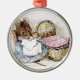 Ornement Rond Argenté Beatrix Potter, Hunca Munca, Mère souris