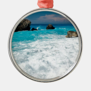Ornement Rond Argenté Belle eau de surf de plage Aloha mariage hawaïen