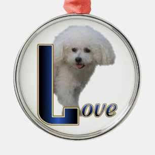 Ornement Rond Argenté Bichon Frise Love