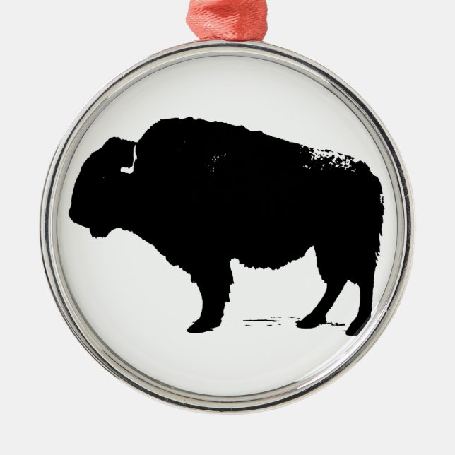 Ornement Rond Argenté Bison de Buffalo Art noir et blanc (Devant)