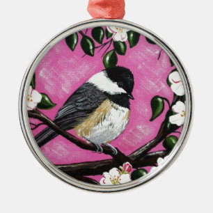Ornement Rond Argenté Black cap Chickadee
