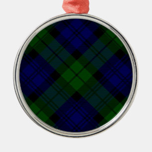 Ornement Rond Argenté Black Watch Tartan bleu vert Plaid