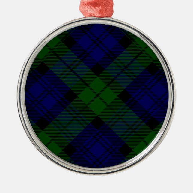 Ornement Rond Argenté Black Watch Tartan bleu vert Plaid (Devant)