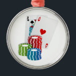 Ornement Rond Argenté Blackjack with Poker Chips<br><div class="desc">* Custom ornaments are available in several shape options. Add background color, a phtoo or/and text to the front and back of this Las Vegas Themed Blackjack ornament. ***** Here at the *Las Vegas Icons* Store, you'll find designs including some of the most popular sights in Las Vegas, including the...</div>