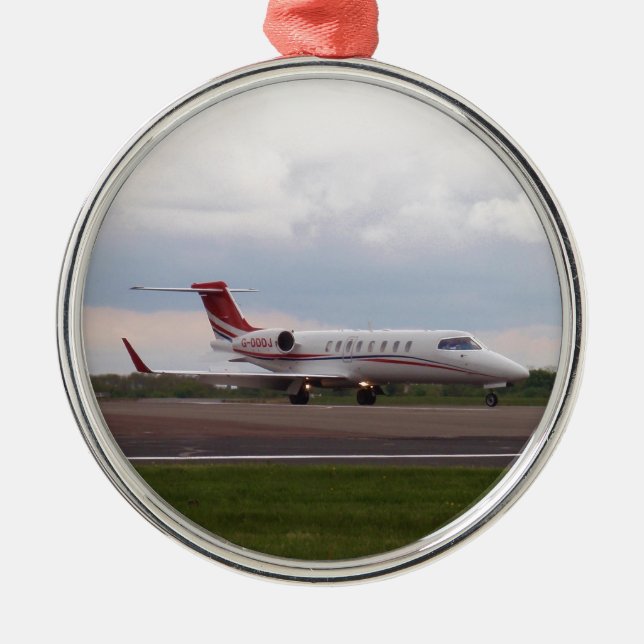 Ornement Rond Argenté Bombardier Lear Jet 45XR (Devant)