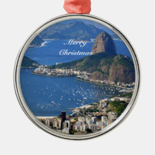 Ornement Rond Argenté Brésil : Paysage de Rio de Janeiro - Joyeux Noël