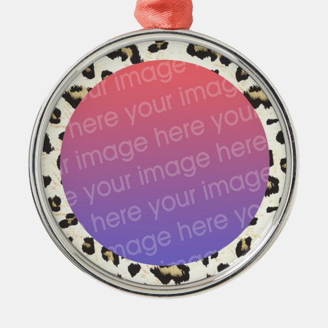 Ornement Rond Argenté cadre photo motif empreinte de léopard funky (Devant)