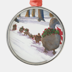 Ornement Rond Argenté canards communs à boston pendant les vacances d'hi