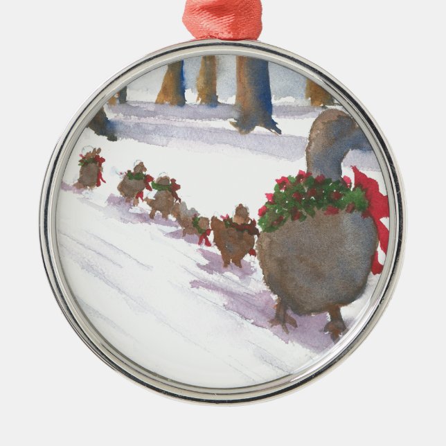 Ornement Rond Argenté canards communs à boston pendant les vacances d'hi (Devant)