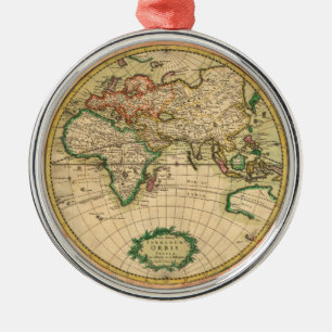 Ornement Rond Argenté Carte antique du monde