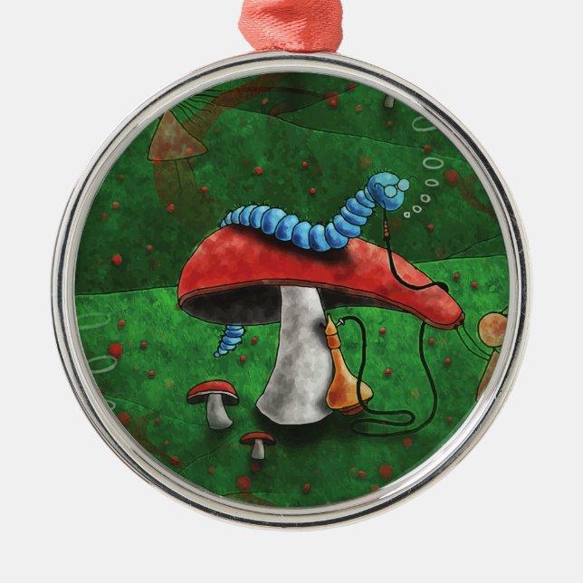 Ornement Rond Argenté Champignons magiques (Devant)