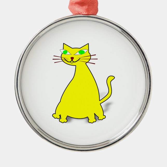 Ornement Rond Argenté Chat gras jaune (Devant)