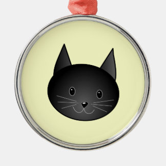 Ornement Rond Argenté Chat. Kitty. noir adorable