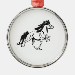 Ornement Rond Argenté Cheval islandais