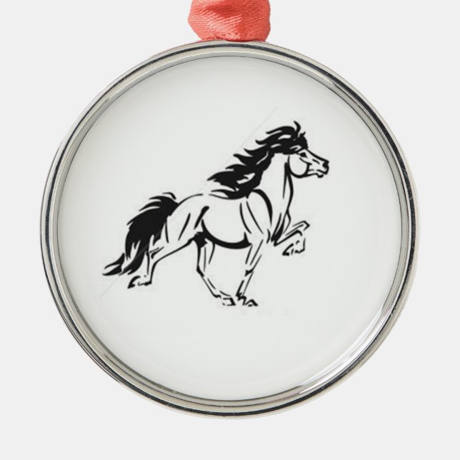 Ornement Rond Argenté Cheval islandais (Devant)