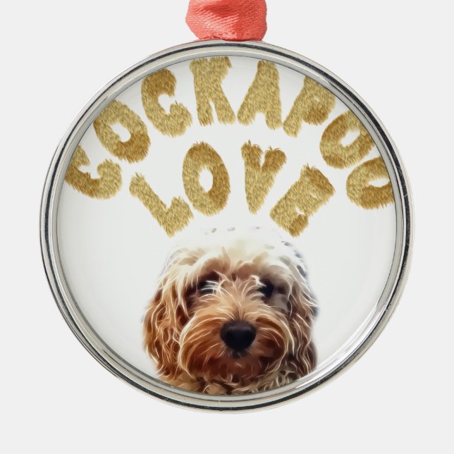Ornement Rond Argenté Chien de Cockapoo (Devant)