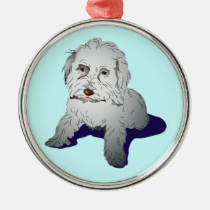 Ornement Rond Argenté Chiot mignon de Maltipoo