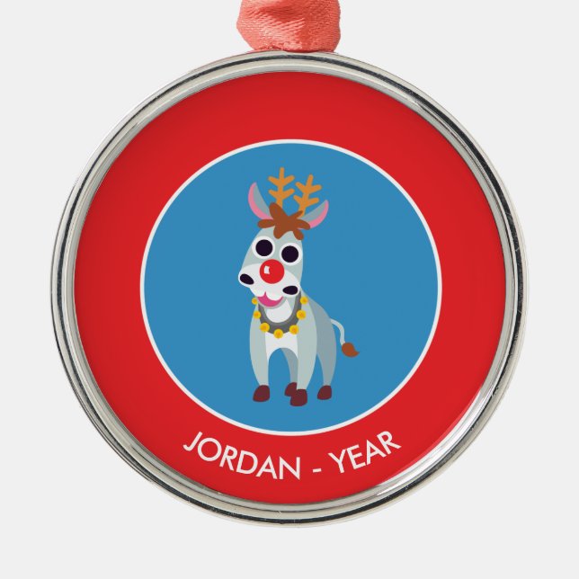 Ornement Rond Argenté Christmas Shane l'âne (Devant)