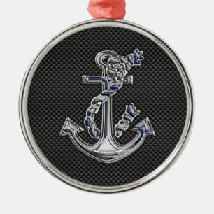 Ornement Rond Argenté Chrome comme l'Ancre de corde sur la fibre de