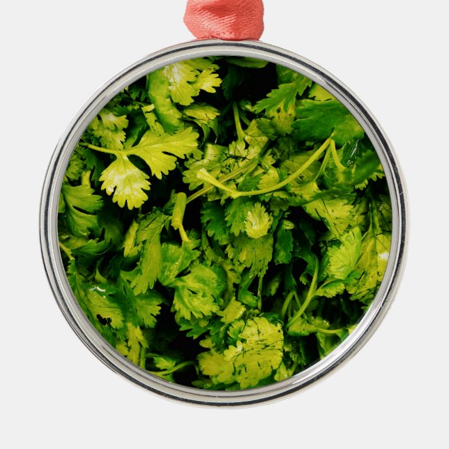 Ornement Rond Argenté Cilantro / Coriander Feuilles (Devant)