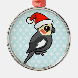 Ornement Rond Argenté Cockatiel Père Noël