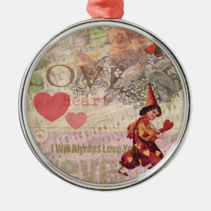 Ornement Rond Argenté Cœur d'amour Chérubin de la Saint-Valentin