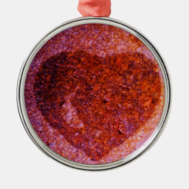 Ornement Rond Argenté coeur rose corail (Devant)