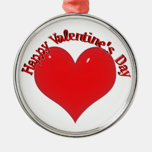 Ornement Rond Argenté Coeur rouge brillant Valentine