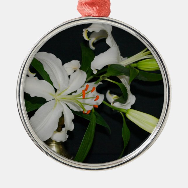 Ornement Rond Argenté Collection Irlandaise de laiton et de fleurs (Devant)