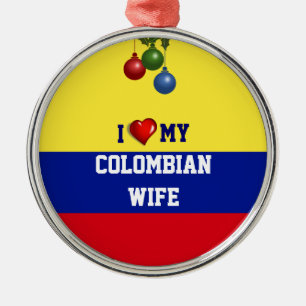 Ornement Rond Argenté Colombie : J'Aime Ma Femme Colombienne