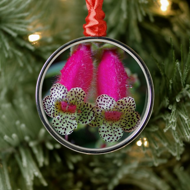 Ornement Rond Argenté Conception de fleur de léopard (Arbre)