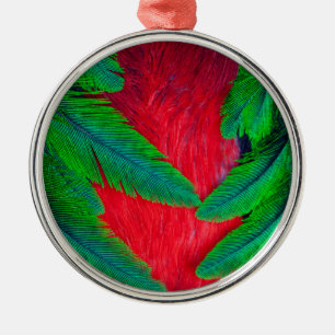 Ornement Rond Argenté Conception de plume de Quetzal resplendissant