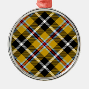 Ornement Rond Argenté Cornouailles National Tartan Jaune et Noir Plaid