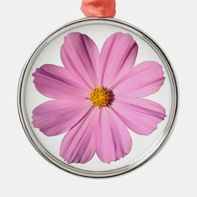 Ornement Rond Argenté Cosmos roses (Devant)