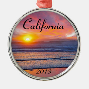Ornement Rond Argenté Coucher de soleil spectaculaire à Huntington Beach