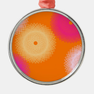 Ornement Rond Argenté couleur pop orange et rose
