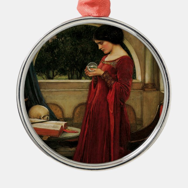 Ornement Rond Argenté Crystal Ball Woman Waterhouse Peinture (Devant)