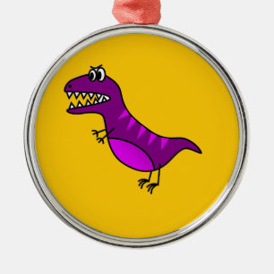 Ornement Rond Argenté Cute cartoon angry purple dinosaure