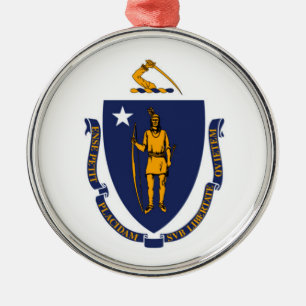 Ornement Rond Argenté Design du drapeau d'État du Massachusetts
