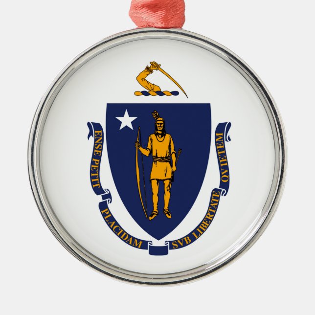 Ornement Rond Argenté Design du drapeau d'État du Massachusetts (Devant)