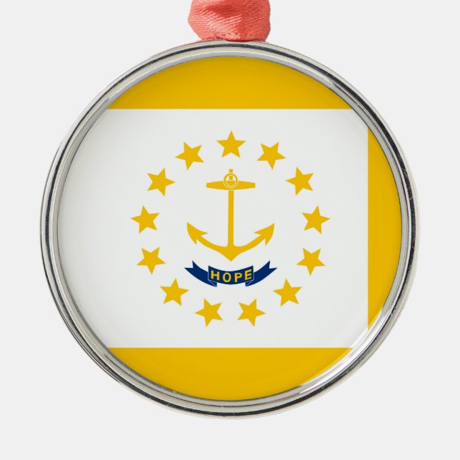 Ornement Rond Argenté Dessin du drapeau de l'État de Rhode Island (Devant)
