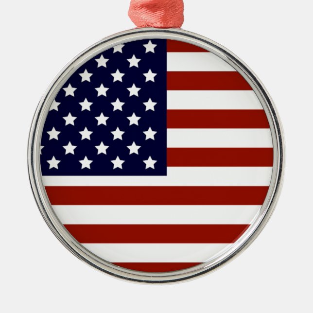Ornement Rond Argenté Drapeau américain (Devant)