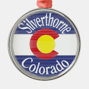 Ornement Rond Argenté Drapeau de cercle de Silverthorne le Colorado