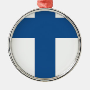 Ornement Rond Argenté Drapeau de la Finlande
